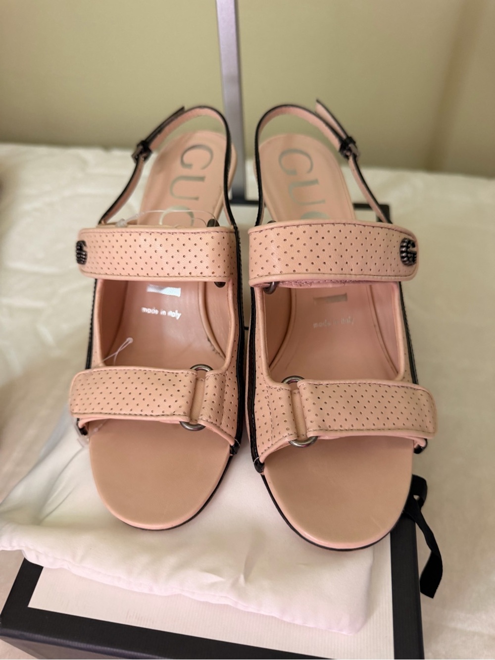 Gucci Blush Pink Perforated Leather Slingback Sandals